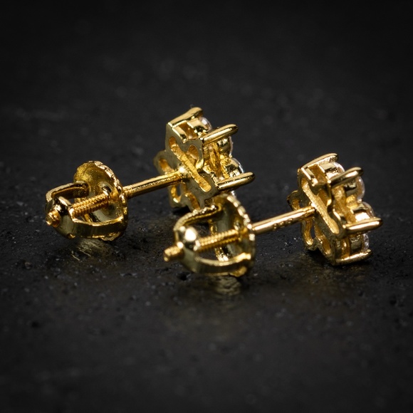 Gold Iced Snow Flake Flower Cluster Stud  Earrings - Picture 3 of 4